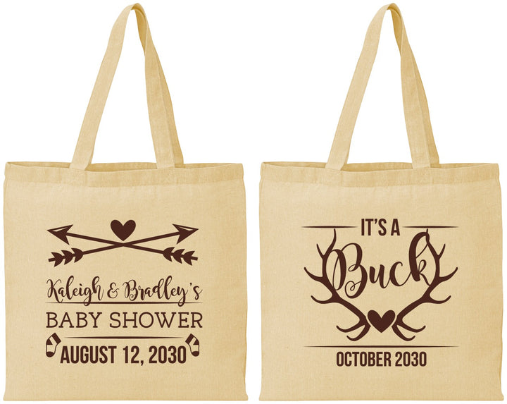 Personalized Baby Shower Cotton Tote Bags - It’s A Buck Antler | 90000