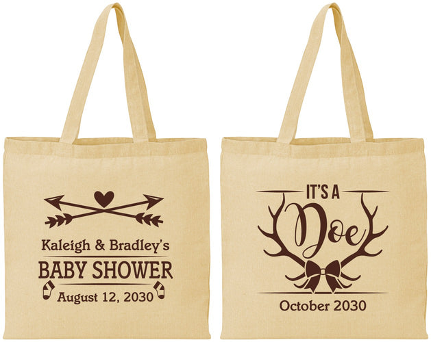 Personalized Baby Shower Cotton Tote Bags - It’s A Doe Antler | 90001