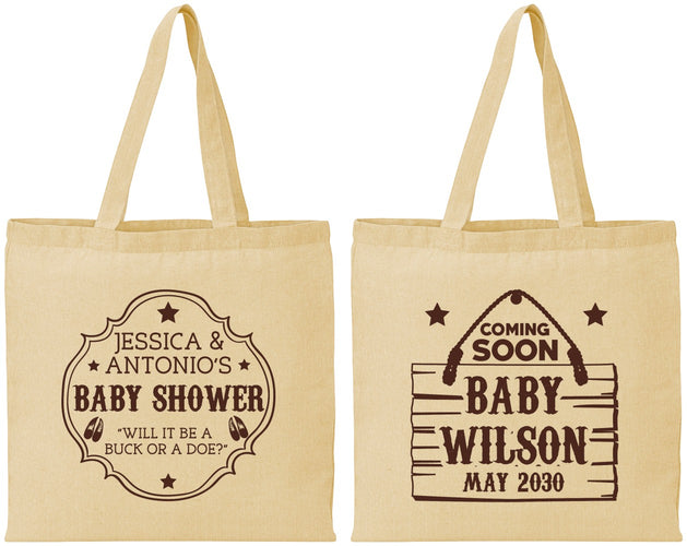 Personalized Baby Shower Cotton Tote Bags - Gender Reveal Buck Or Doe | 90002