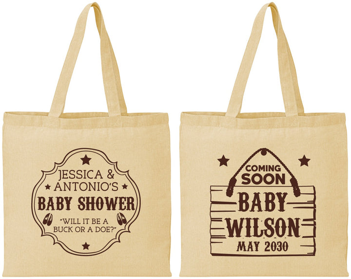 Personalized Baby Shower Cotton Tote Bags - Gender Reveal Buck Or Doe | 90002