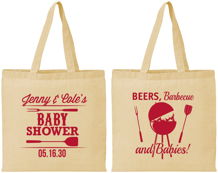 Personalized Baby Shower Cotton Tote Bags - Beers Bbq Babies | 90006