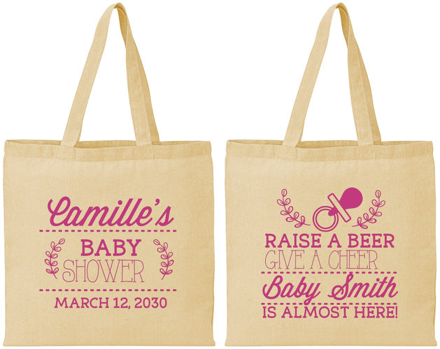 Personalized Baby Shower Cotton Tote Bags - Raise A Beer | 90008