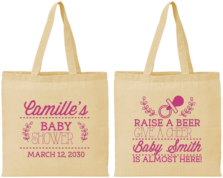 Personalized Baby Shower Cotton Tote Bags - Raise A Beer | 90008