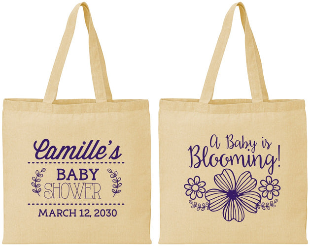Personalized Baby Shower Cotton Tote Bags - Blooming | 90009
