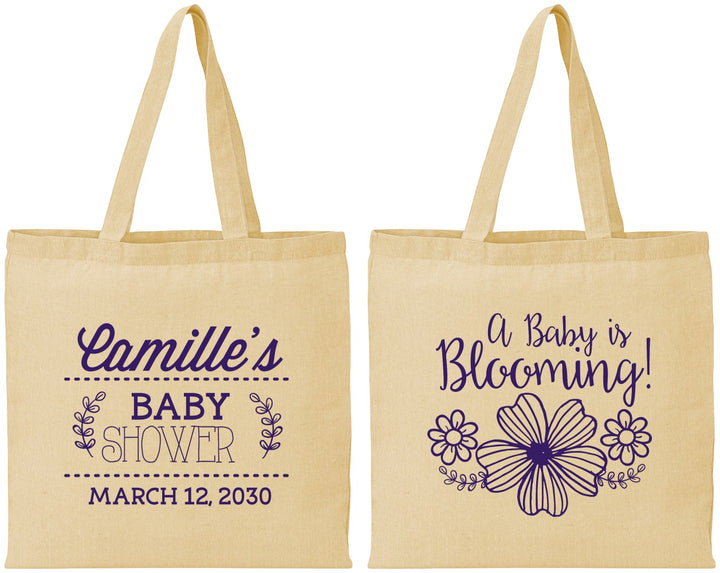 Personalized Baby Shower Cotton Tote Bags - Blooming | 90009