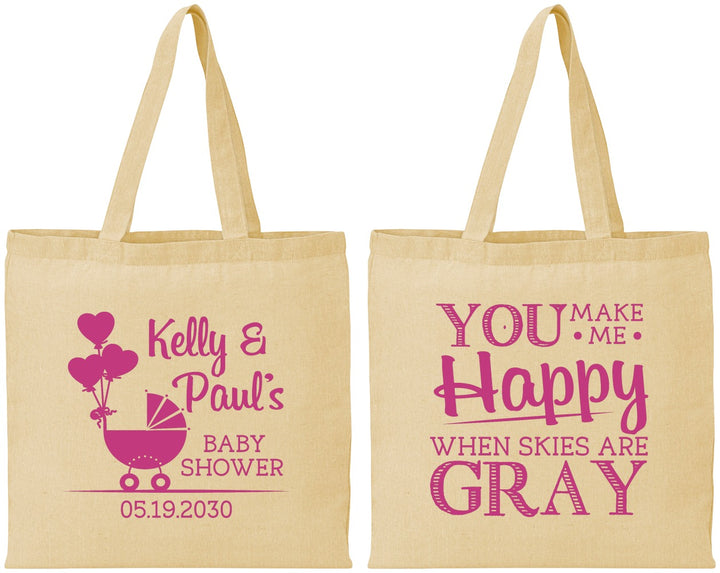 Personalized Baby Shower Cotton Tote Bags - You Make Me Happy | 90010