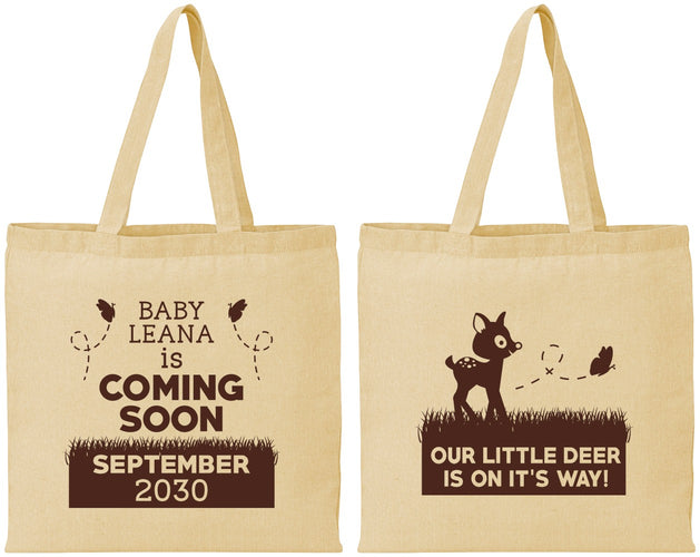Personalized Baby Shower Cotton Tote Bags - Little Deer On The Way | 90011