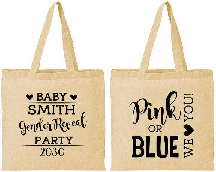 Personalized Baby Shower Cotton Tote Bags - Gender Reveal Pink Or Blue | 90012