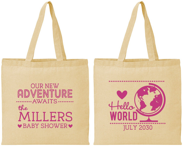 Personalized Baby Shower Cotton Tote Bags - Hello World | 90013