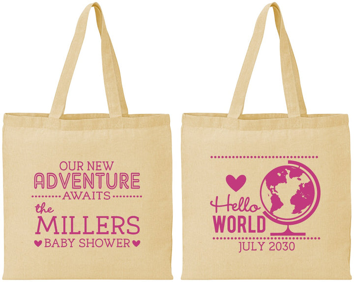 Personalized Baby Shower Cotton Tote Bags - Hello World | 90013
