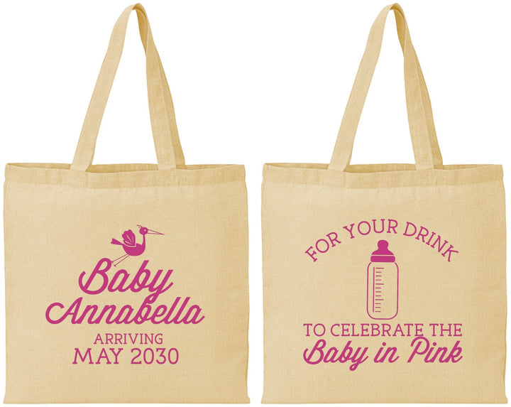 Personalized Baby Shower Cotton Tote Bags - Drink Baby In Pink | 90014