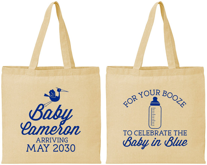 Personalized Baby Shower Cotton Tote Bags - Booze Baby In Blue | 90015