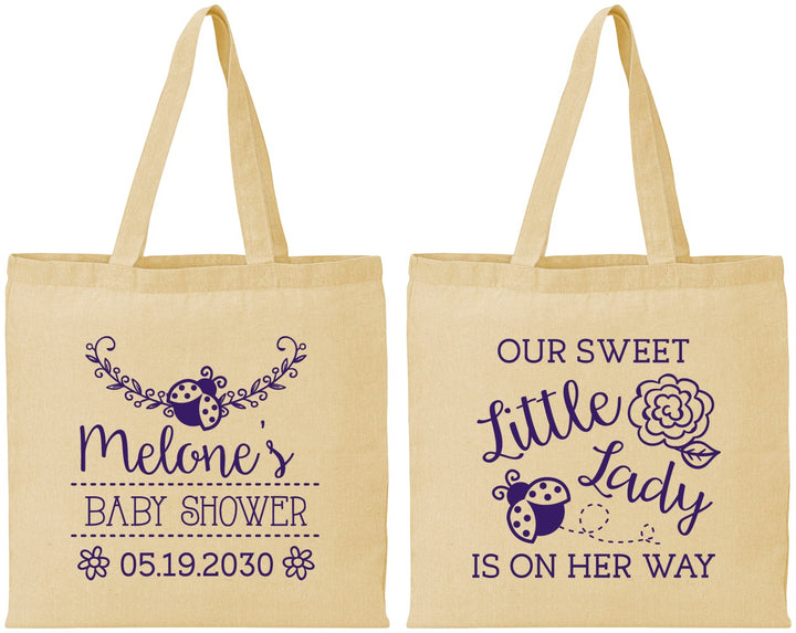 Personalized Baby Shower Cotton Tote Bags - Little Lady On The Way | 90021