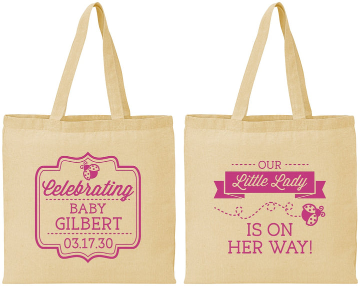 Personalized Baby Shower Cotton Tote Bags - Little Lady On The Way | 90022