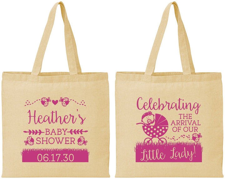 Personalized Baby Shower Cotton Tote Bags - Little Lady On The Way | 90023