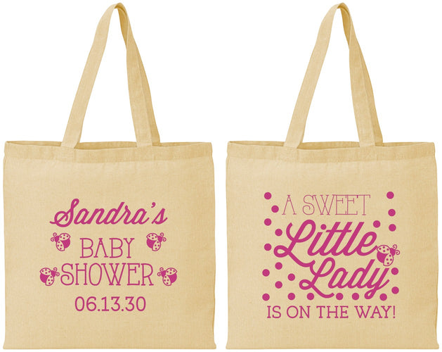 Personalized Baby Shower Cotton Tote Bags - Sweet Little Lady | 90024