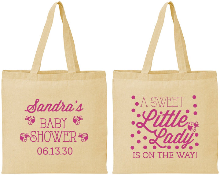 Personalized Baby Shower Cotton Tote Bags - Sweet Little Lady | 90024