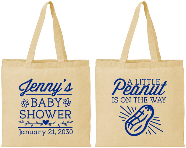 Personalized Baby Shower Cotton Tote Bags - Peanut On The Way | 90025