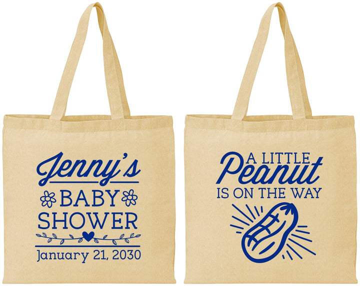 Personalized Baby Shower Cotton Tote Bags - Peanut On The Way | 90025