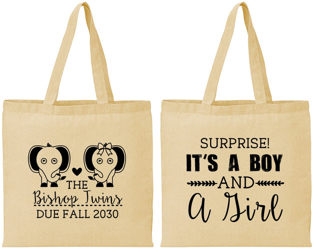 Personalized Baby Shower Cotton Tote Bags - Twins Boy And Girl | 90026
