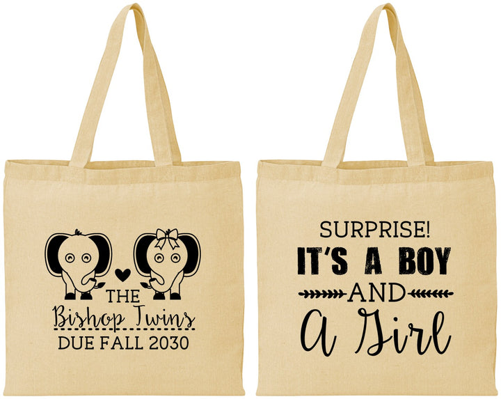 Personalized Baby Shower Cotton Tote Bags - Twins Boy And Girl | 90026