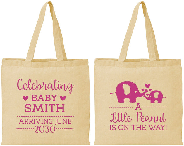 Personalized Baby Shower Cotton Tote Bags - Peanut On The Way | 90027
