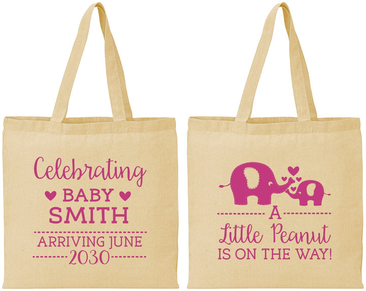 Personalized Baby Shower Cotton Tote Bags - Peanut On The Way | 90027