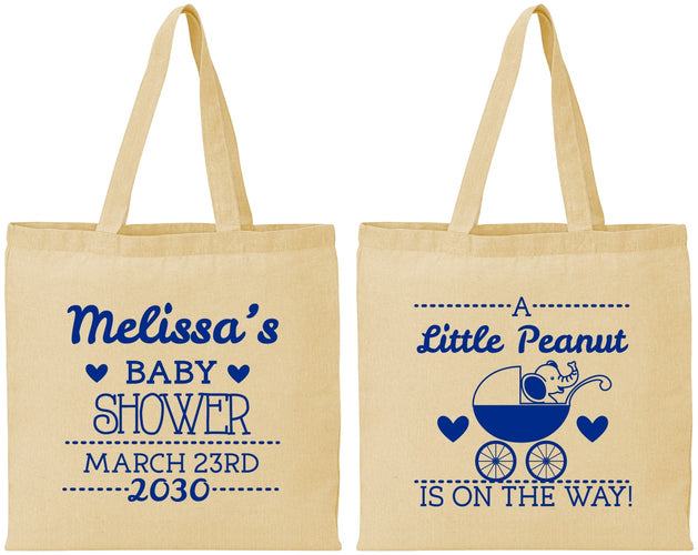 Personalized Baby Shower Cotton Tote Bags - Peanut On The Way | 90028