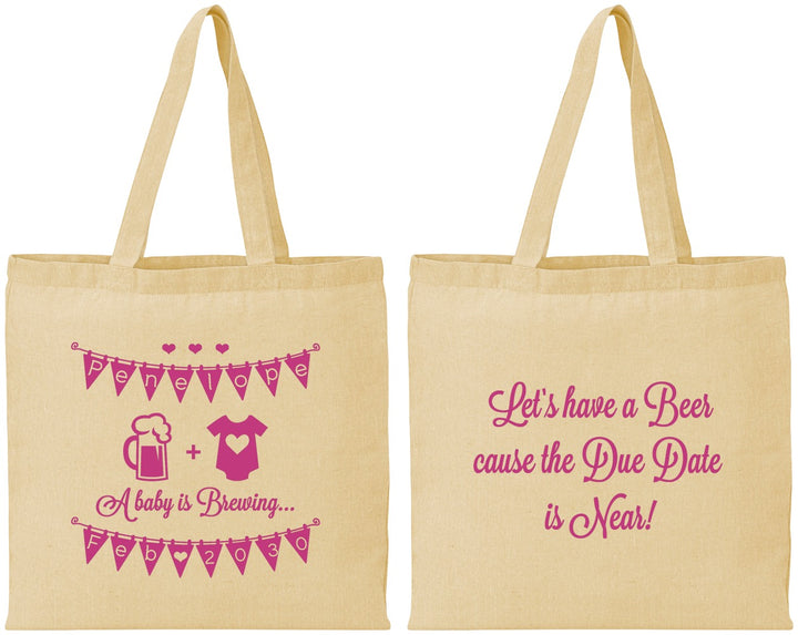 Personalized Baby Shower Cotton Tote Bags - Beer Due Date Is Near | 90032