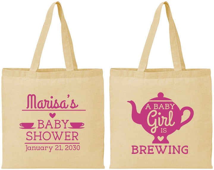 Personalized Baby Shower Cotton Tote Bags - Baby Girl Is Brewing | 90034