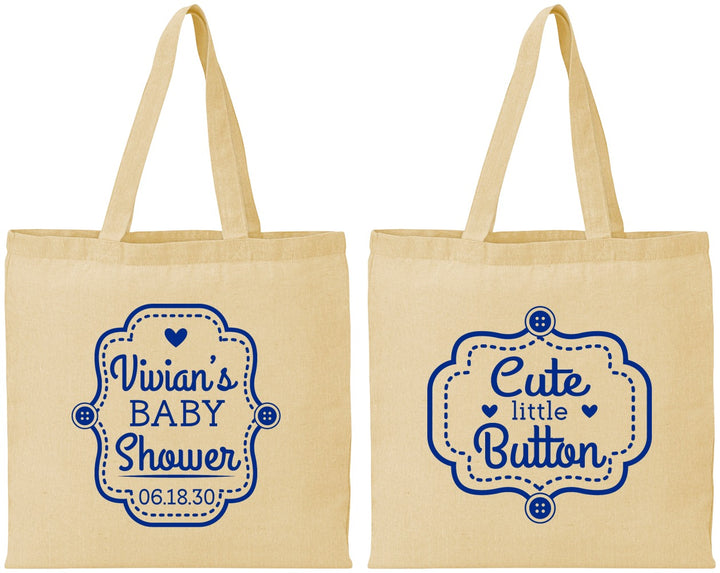 Personalized Baby Shower Cotton Tote Bags - Cute Little Button | 90035