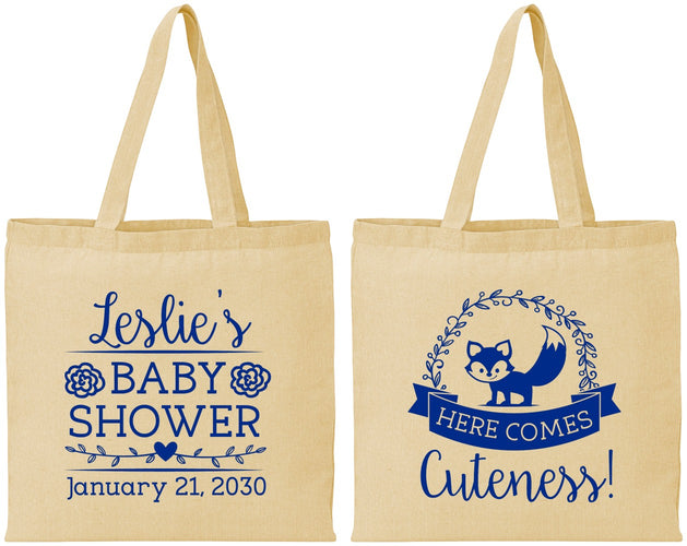 Personalized Baby Shower Cotton Tote Bags - Fox Cuteness | 90036