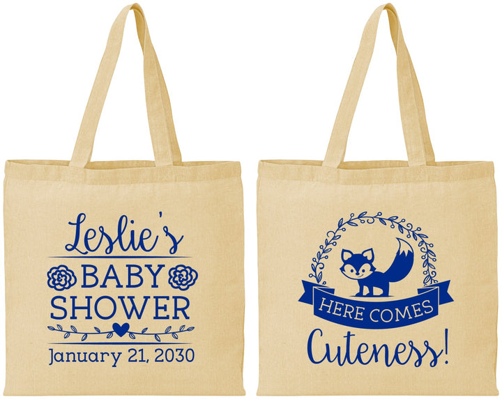 Personalized Baby Shower Cotton Tote Bags - Fox Cuteness | 90036