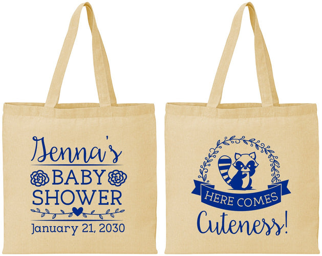 Personalized Baby Shower Cotton Tote Bags - Racoon Cuteness | 90037