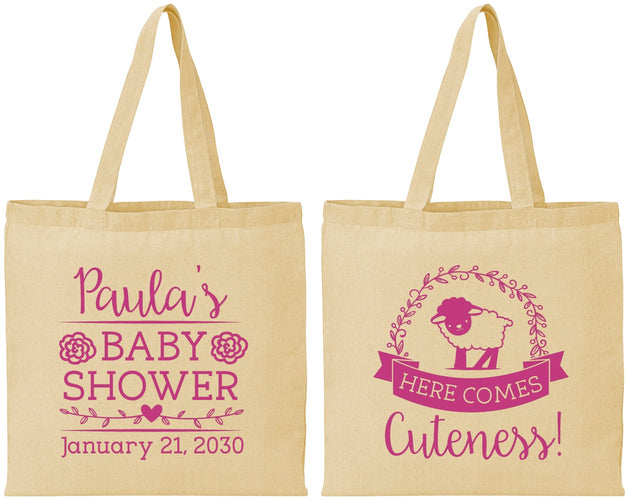 Personalized Baby Shower Cotton Tote Bags - Lamb Cuteness | 90038