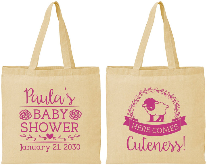 Personalized Baby Shower Cotton Tote Bags - Lamb Cuteness | 90038