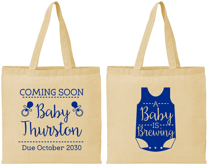 Personalized Baby Shower Cotton Tote Bags - Baby Is Brewing | 90039