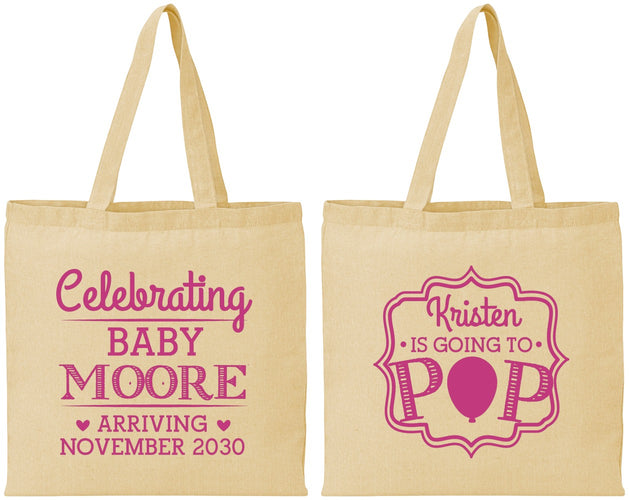 Personalized Baby Shower Cotton Tote Bags - Going To Pop | 90040