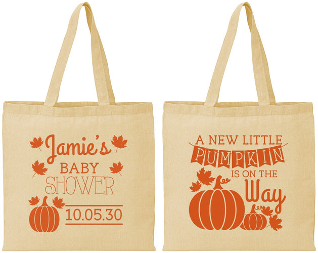 Personalized Baby Shower Cotton Tote Bags - Pumpkin On The Way | 90042