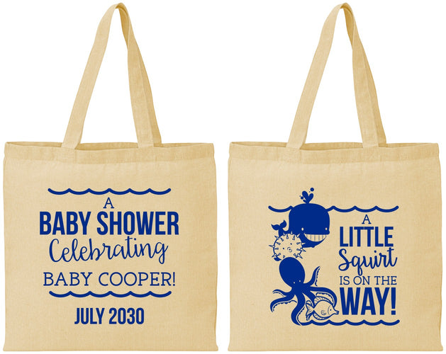 Personalized Baby Shower Cotton Tote Bags - Little Squirt On The Way | 90045
