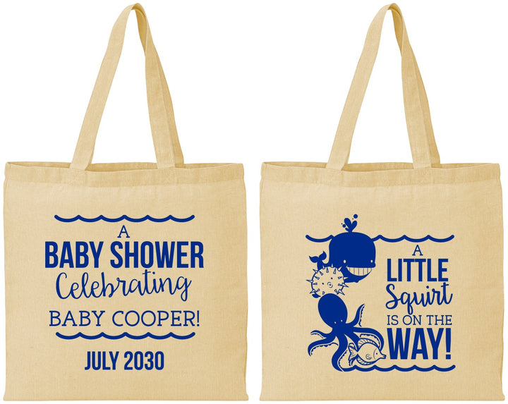 Personalized Baby Shower Cotton Tote Bags - Little Squirt On The Way | 90045