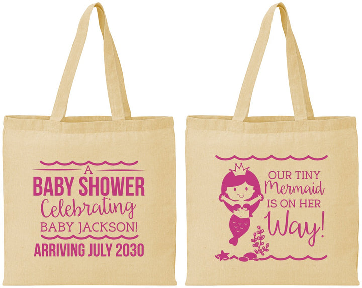 Personalized Baby Shower Cotton Tote Bags - Mermaid On Her Way | 90046