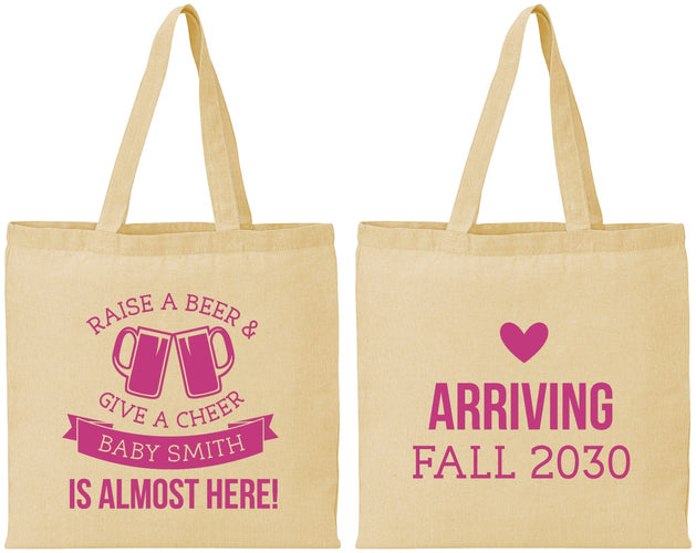 Personalized Baby Shower Cotton Tote Bags - Raise A Beer | 90049
