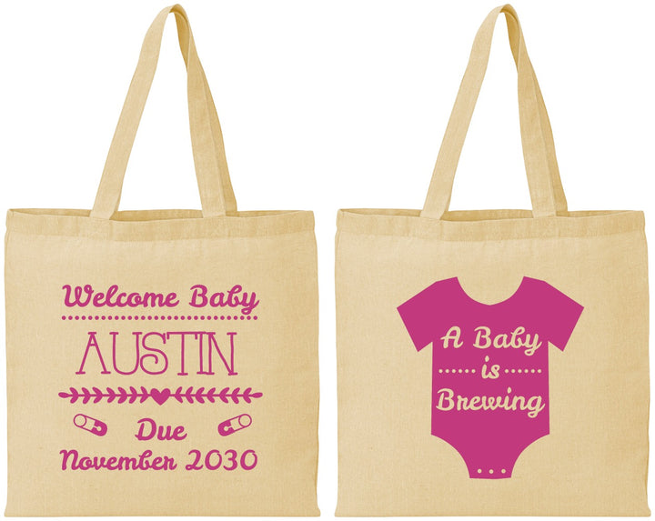 Personalized Baby Shower Cotton Tote Bags - Baby Is Brewing | 90050