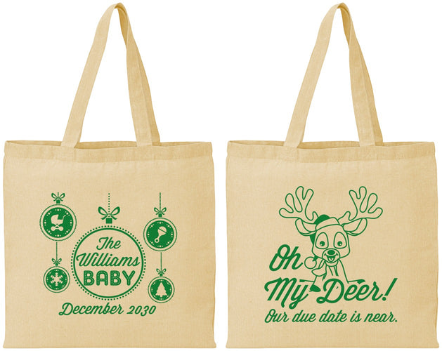 Personalized Baby Shower Cotton Tote Bags - Oh My Deer Christmas | 90051