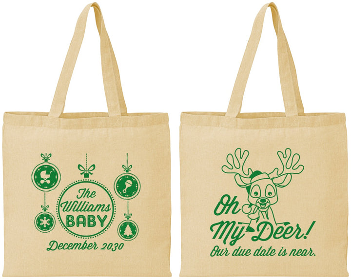Personalized Baby Shower Cotton Tote Bags - Oh My Deer Christmas | 90051