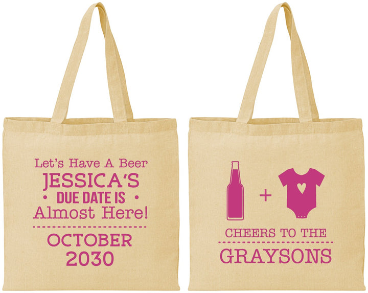 Personalized Baby Shower Cotton Tote Bags - Due Date Almost Here | 90052