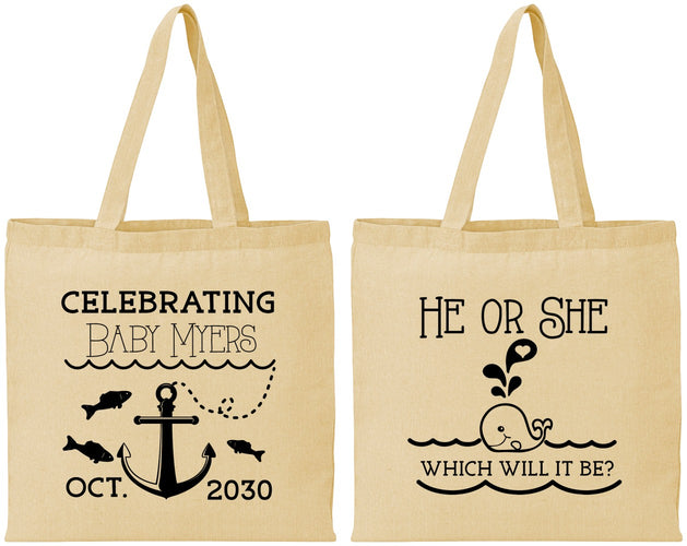 Personalized Baby Shower Cotton Tote Bags - Gender Reveal Whale | 90053