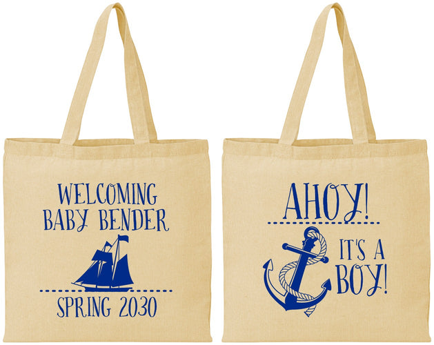 Personalized Baby Shower Cotton Tote Bags - Nautical Ahoy It’s A Boy | 90055