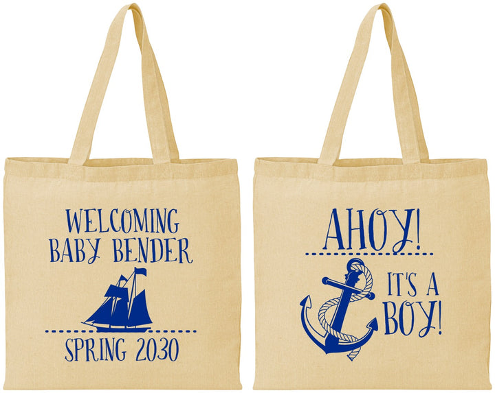 Personalized Baby Shower Cotton Tote Bags - Nautical Ahoy It’s A Boy | 90055